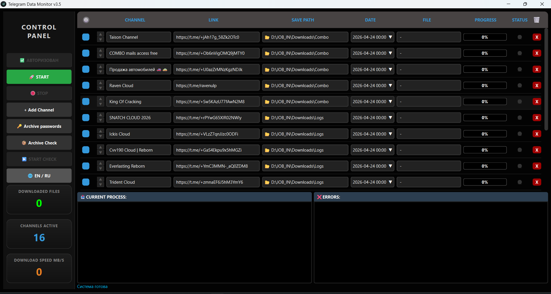 Telegram Data Monitor Interface